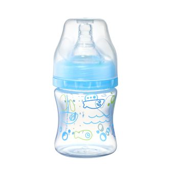 BabyOno koolikutevastane laia kaelaga plastpudel, sinine 120 ml